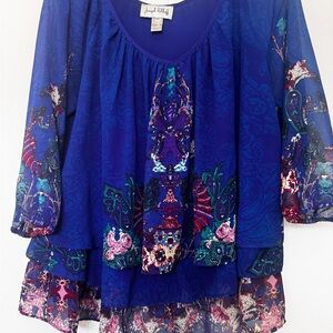 Joseph Ribkoff Blue Flutter Sleeve Blouse